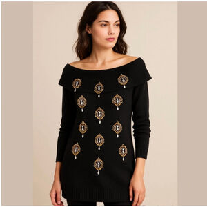 VINTAGE Victoria Jones Silk Angora Wool Blend Pearl Embellished Sweater Size S